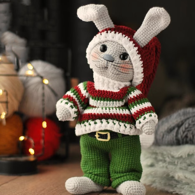 16cm Plush Keychain Overalls Dress-up Long Ear Rabbit Animal Doll
